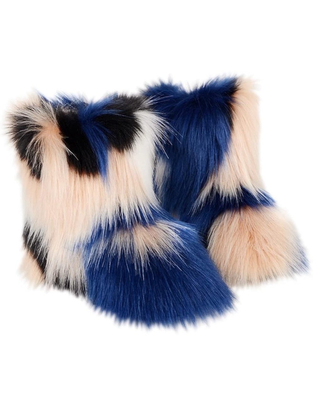 Faux Fur Boot Slippers in Navy, Blush & Black - Picture 1 of 3